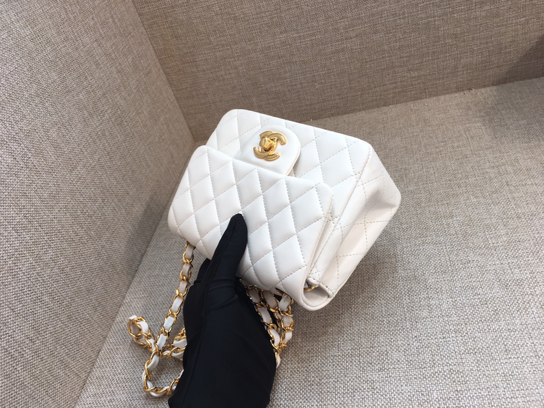 Mini Classic Flap Lambskin Bag A01115 White/Gold